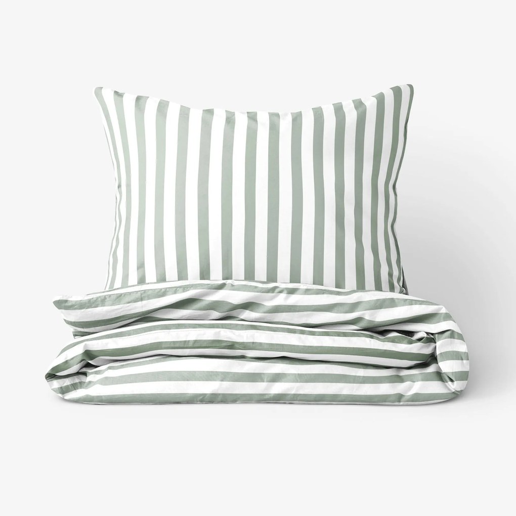 Goldea bavlnené posteľné obliečky - šalviovo zelené prúžky 140 x 200 a 70 x 90 cm