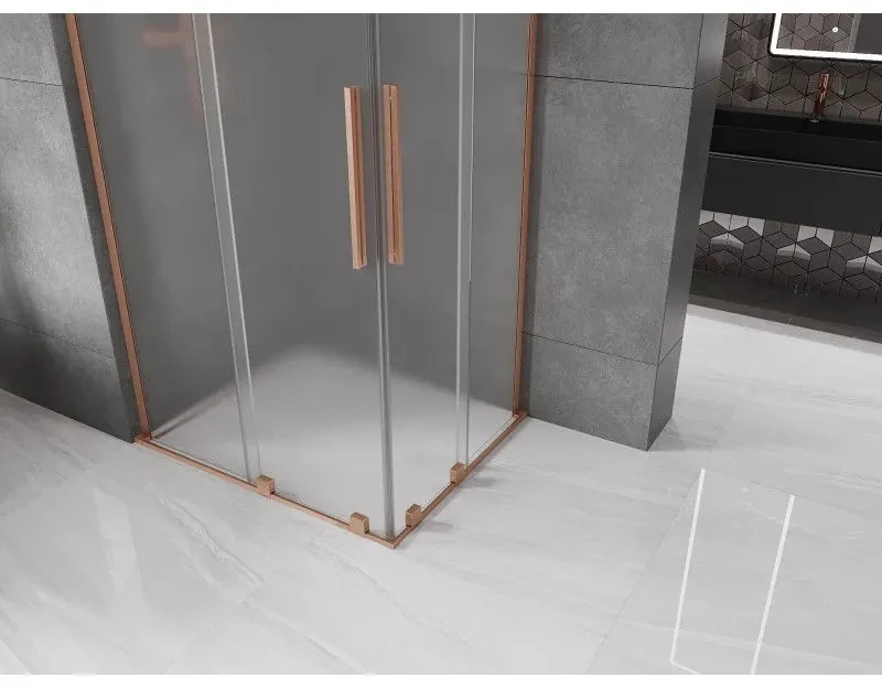 Mexen Velar L Duo, sprchový kút s posuvnými dverami 100 x 90 cm, 8mm sklo námraza, medená matná, 871-100-090-02-33-65