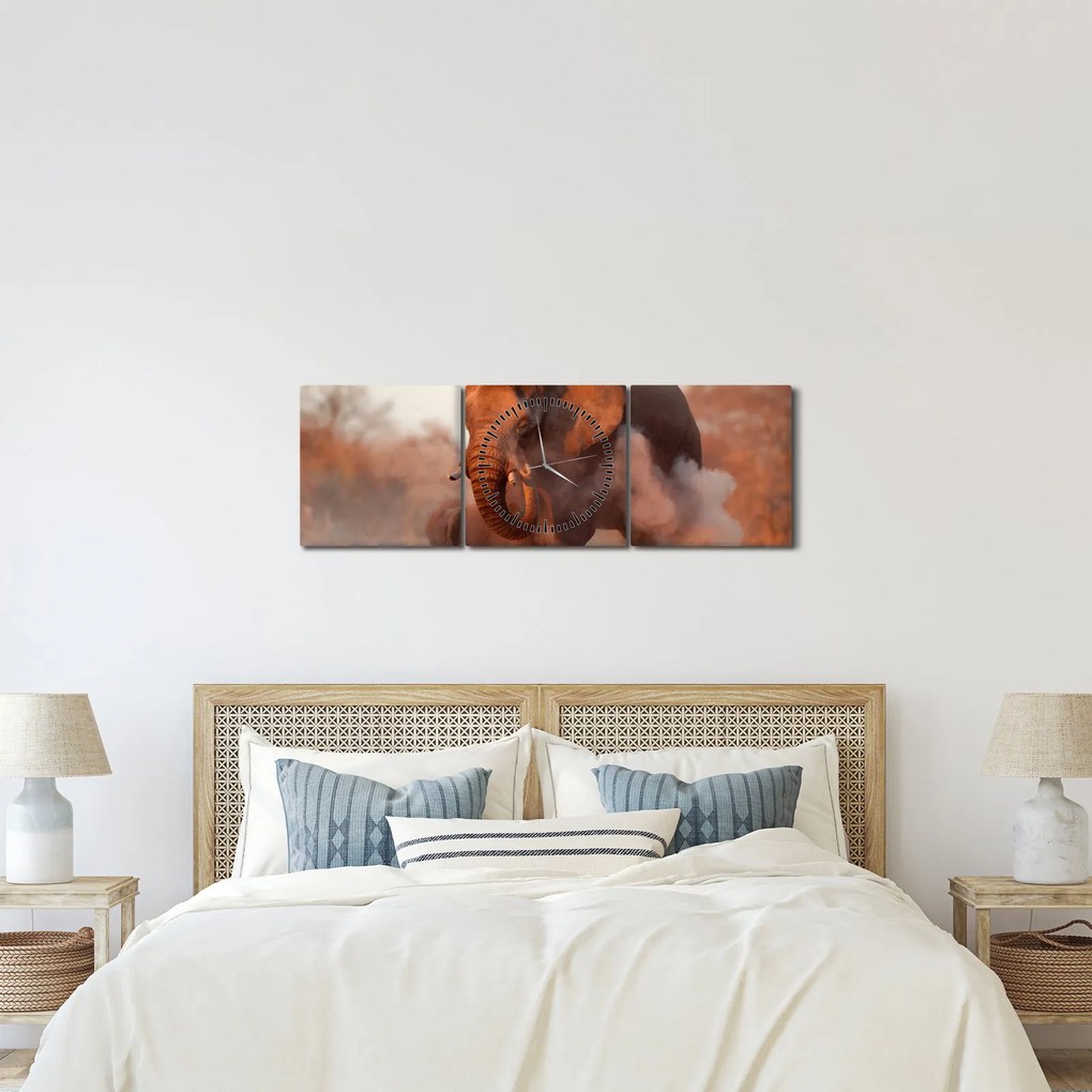 Obraz - Veľký slon africký (s hodinami) (90x30 cm)