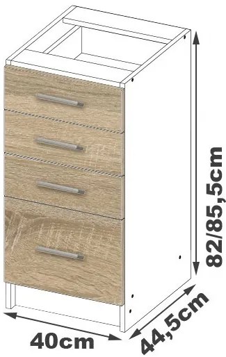 Spodná kuchynská skrinka s doskou LIMA S40 SZ4 biela / dub sonoma
