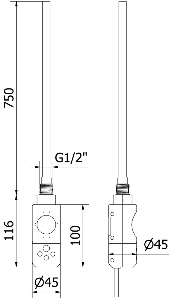 Mexen Uran, elektrické vykurovacie teleso 1800x500 mm + vykurovacia tyč 900 W, antracitová, W105-1800-500-2900-66