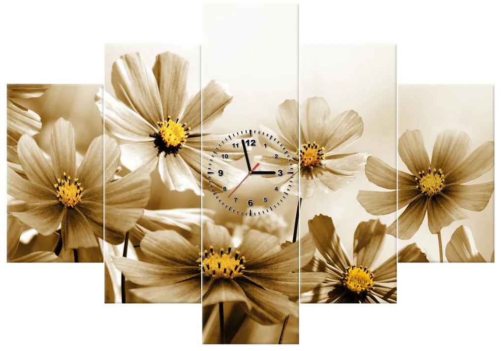 Gario Obraz s hodinami Kvetnatá krása - 5 dielny Rozmery: 150 x 105 cm