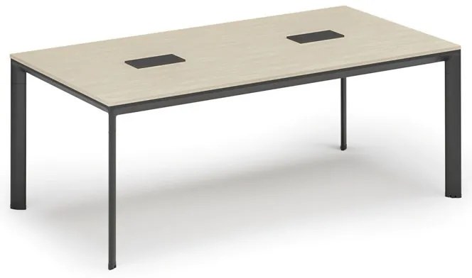 Rokovací stôl PRIMO INVITATION, 200x100 cm, breza + 2x stolná zásuvka TYP VI, čierna