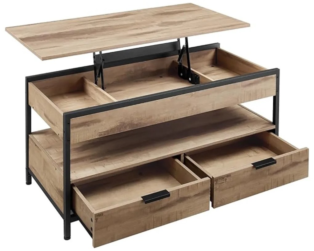 Výškovo nastaviteľný konferenčný stolík GASPAR, 50x100x(48-63)cm, čierna / camel hnedá Vasagle