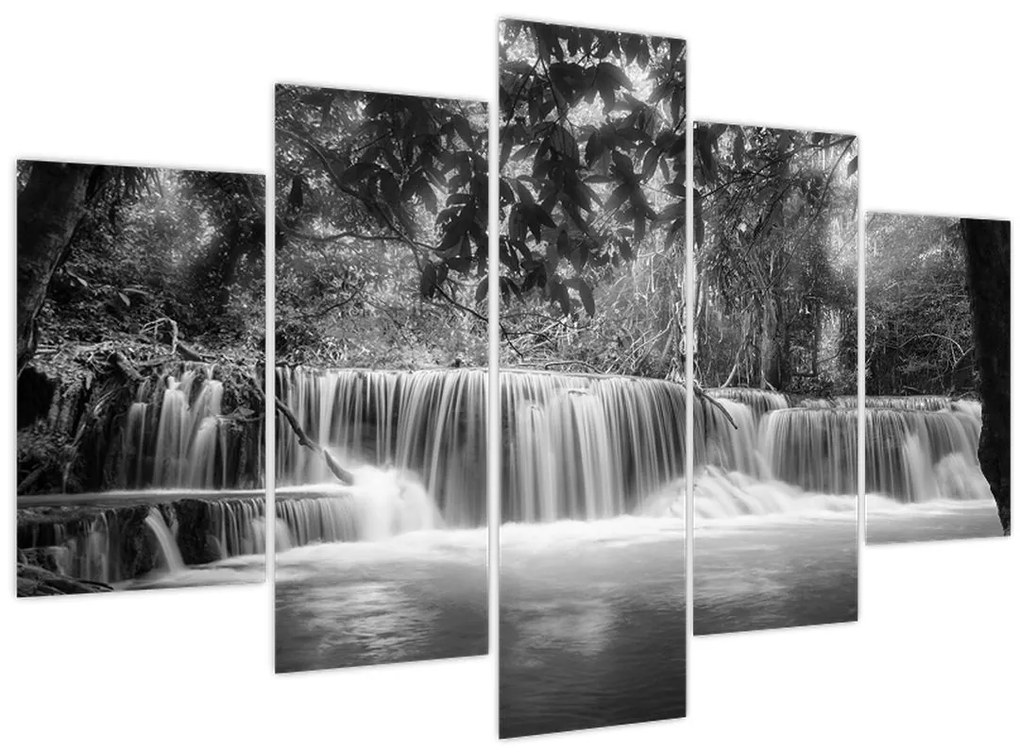 Obraz - Čiernobiely vodopád (150x105 cm)