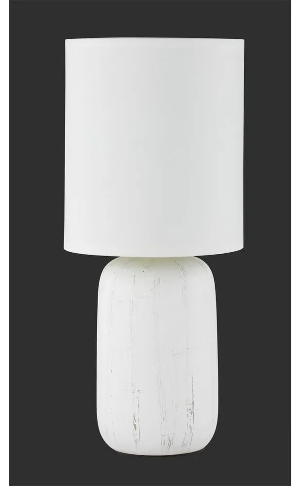Biela stolová lampa z keramiky a tkaniny Trio Clay, výška 35 cm