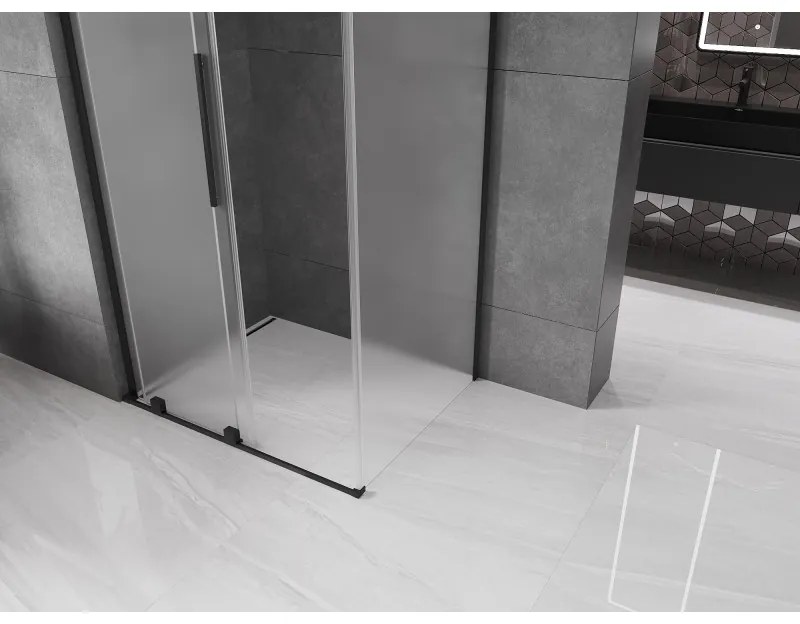 Mexen Velar L, sprchový kút s posuvnými dverami 100 x 90 cm, 8mm sklo námraza, čierna matná, 871-100-090-33-70