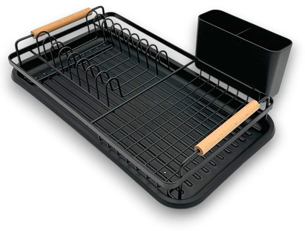 Orion Odkvapkávač na riad, čierny s drevenými rúčkami, malý, 43 x 23 cm, RADKA