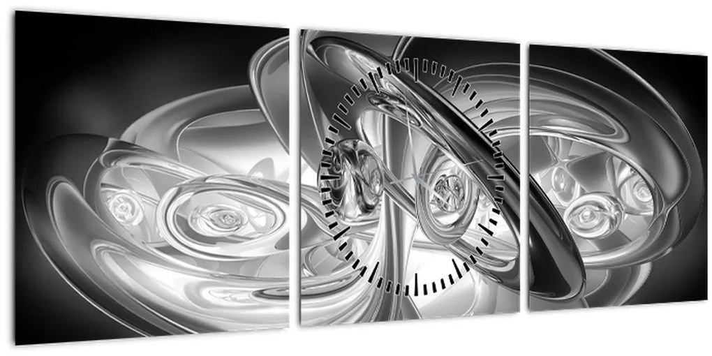 Obraz modernej sivej abstrakcie (s hodinami) (90x30 cm)