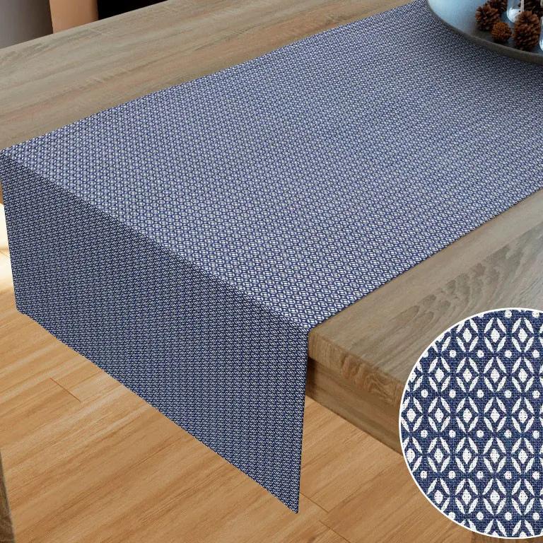 Goldea bavlnený behúň na stôl - vzor geometrické tvary na tmavo modrom 20x120 cm