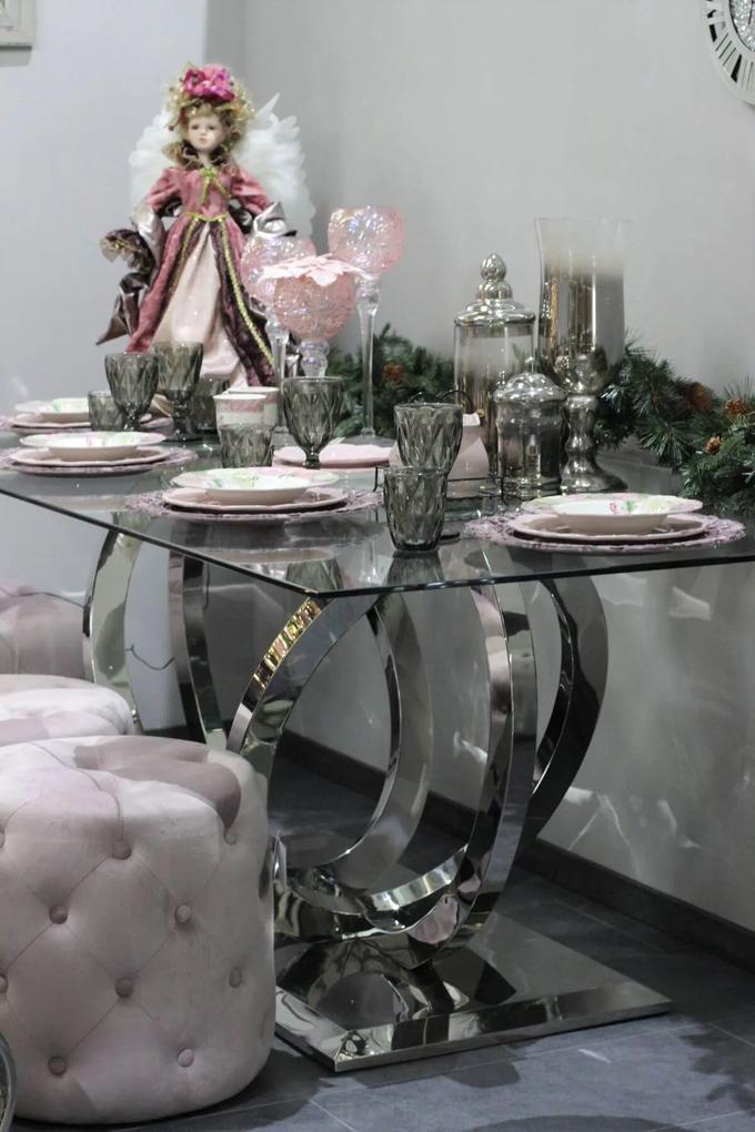 Strieborný sklenený jedálenský stôl 200cm