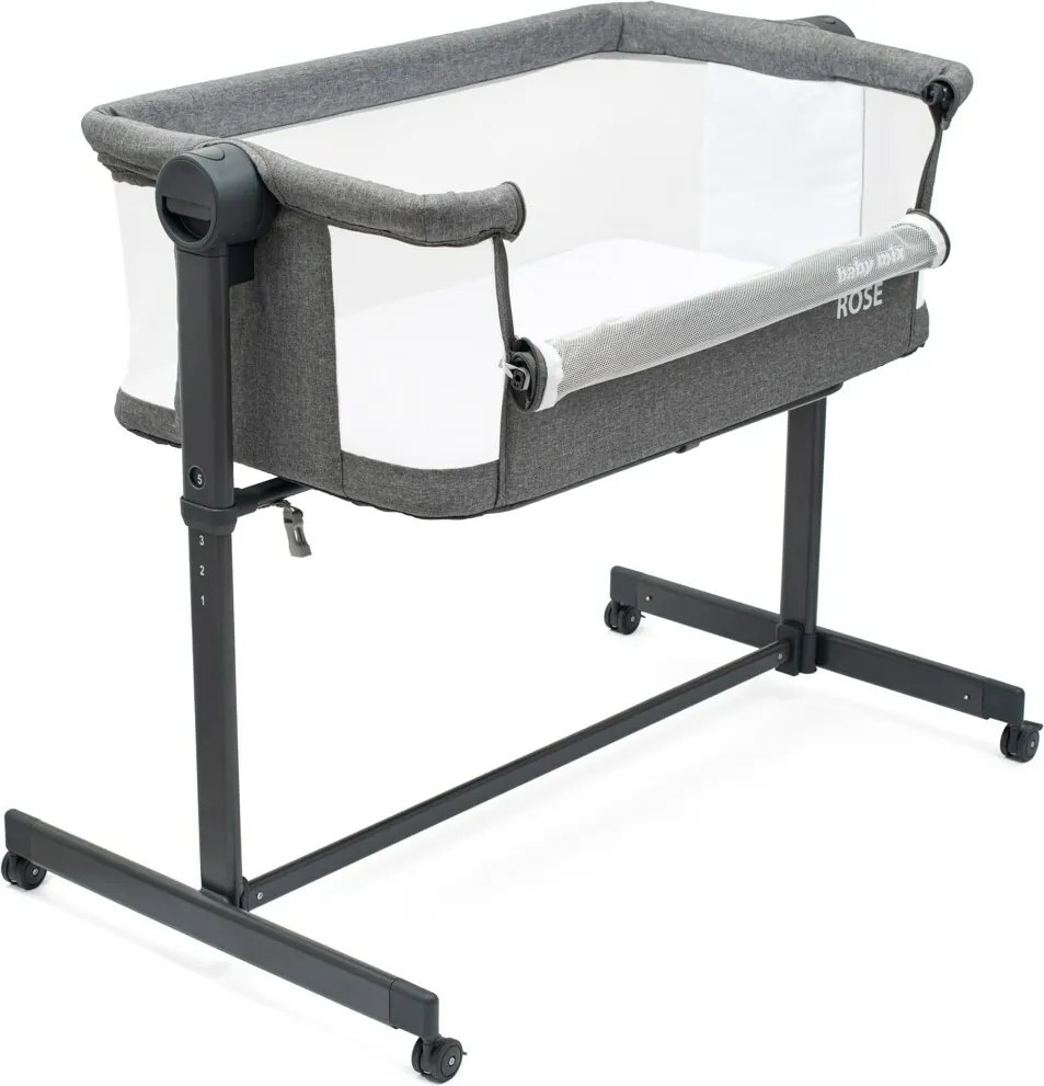 Baby Mix Prístavná postieľka Rose sivá, 84 x 80 x 52 cm