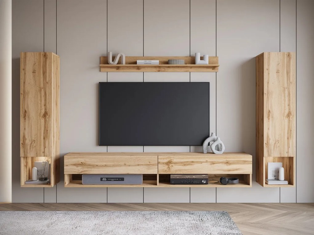Obývacia stena Wikez II, Farby: dub artisan, Osvetlenie: osvetlenie LED biele