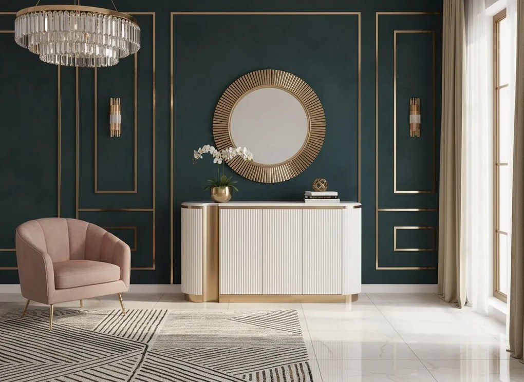 Komoda Stilig ST917 158 cm ecru/zlatá/mramor