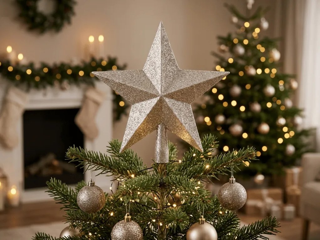 Špička na vianočný stromček hviezda GLIMORA 22 cm, zlatá