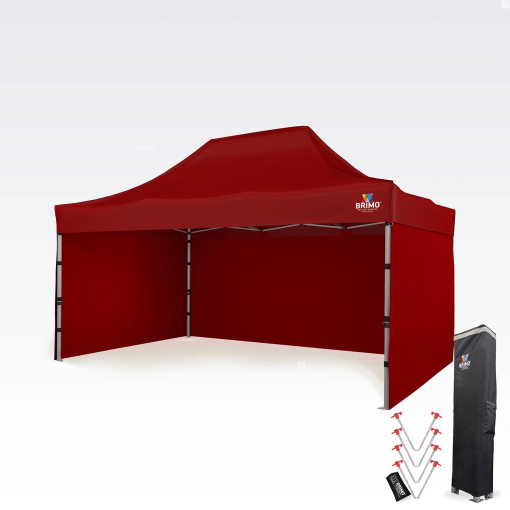 BRIMO Nožnicový párty stan PREMIUM ALU 3x4,5 m s 3 stenami červený