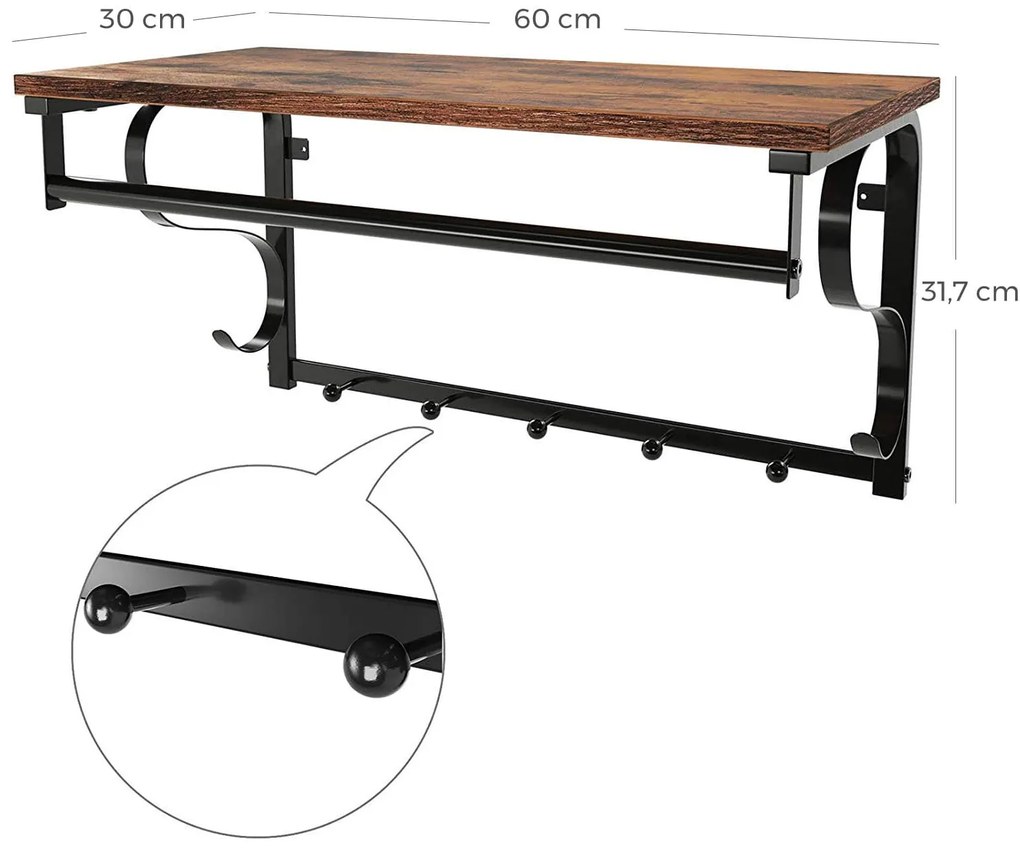 Nástenný vešiak TAYLOR, hnedý