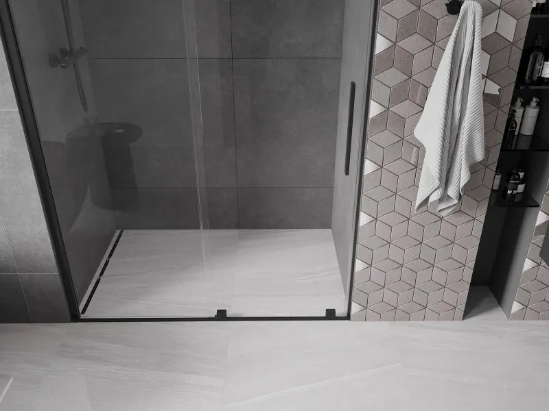Mexen Velar, posuvné dvere do otvoru 160x200 cm, 8mm číre sklo, čierna matná, 871-160-000-01-70