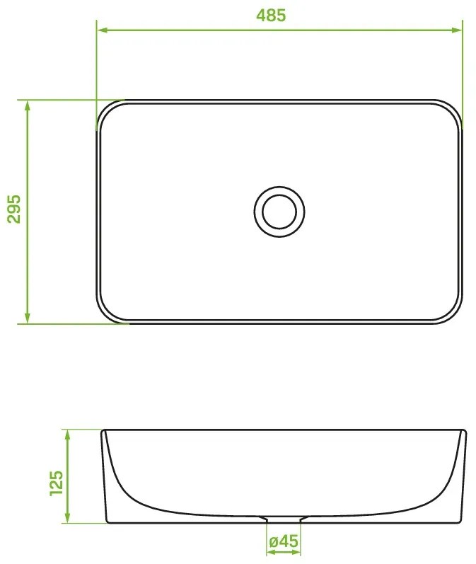 Laveo Kvadrato, umývadlo na dosku 485x295x125 mm, biela lesklá, LAV-VUK_6249