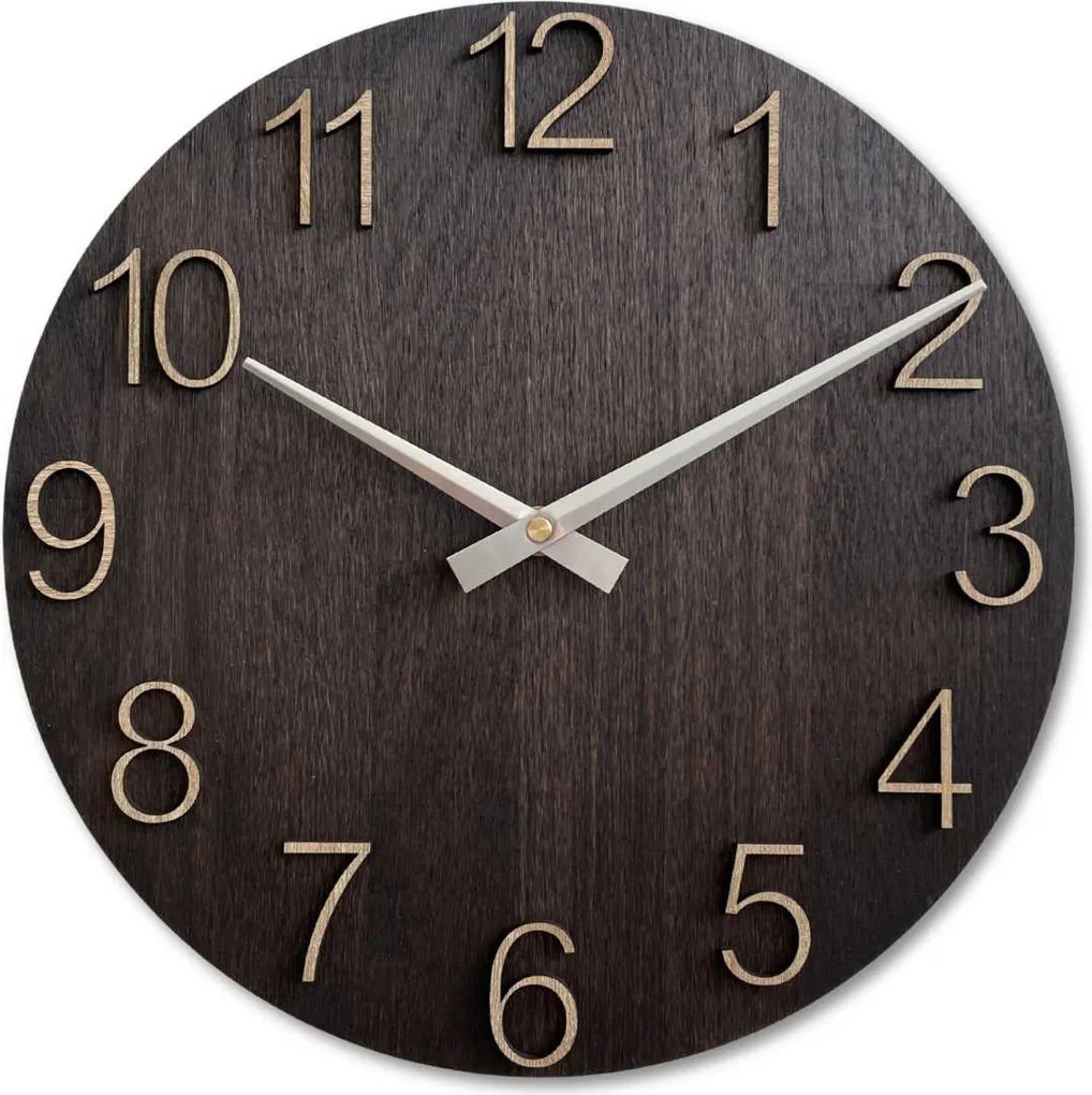 Elegantné drevené dubové hodiny na stenu | OROBORO: HDF - Biela 30 cm 4606-107469 MAS016-OSMO-3169-heads-silver