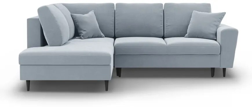 Svetlomodrá zamatová rozkladacia/s úložným priestorom rohová pohovka (ľavý roh/do L) Kyoto – Cosmopolitan Design