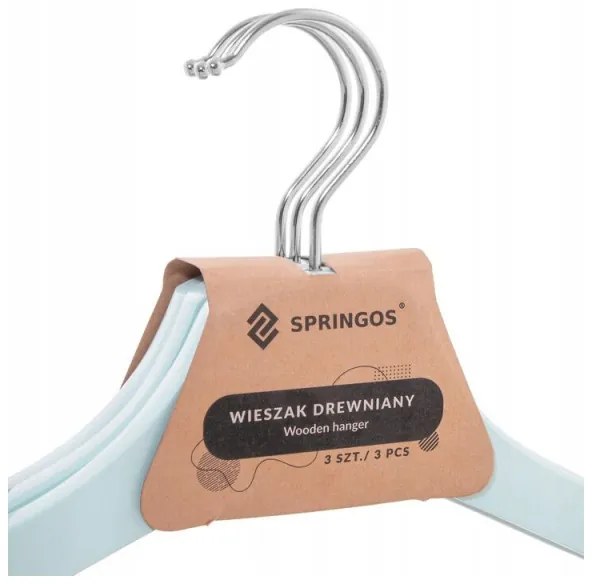 SPRINGOS Ramienka na šaty 43cm drevené, šedomodré, súprava 3ks SPRINGOS URBAN