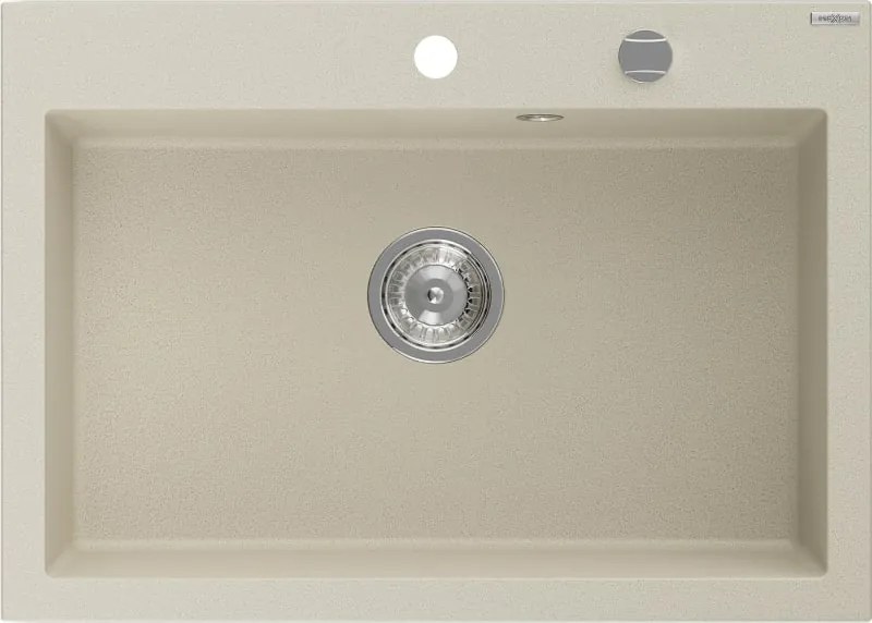 Mexen Elix granitový drez 1-komorový 700 x 500 mm, béžový, sifón chróm - 6526701005-69