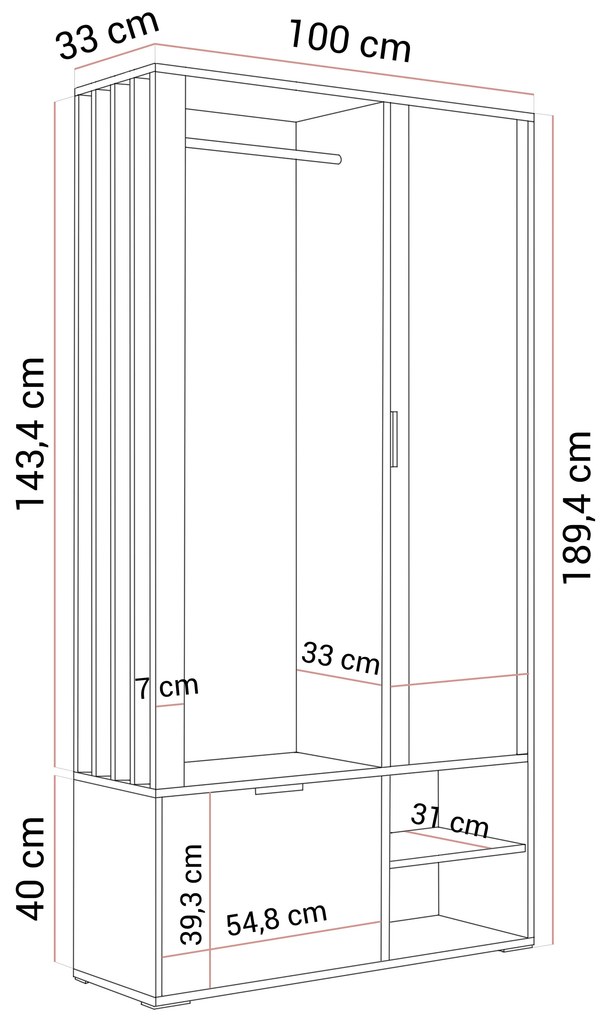 Predsieňová stena MIO 100 cm dub artisan + čierna
