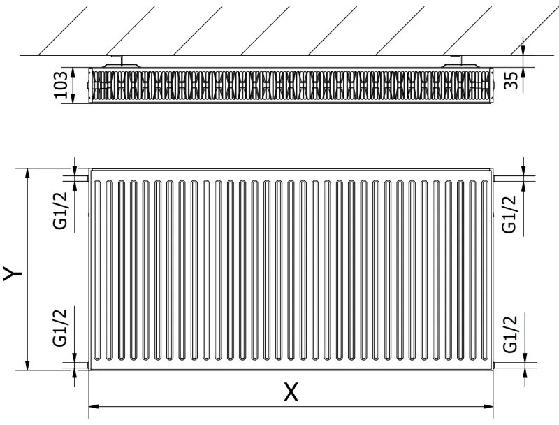 Mexen, Panelový radiátor Mexen C22 400 x 400 mm, bočné pripojenie, 474 W, biely - W422-040-040-00