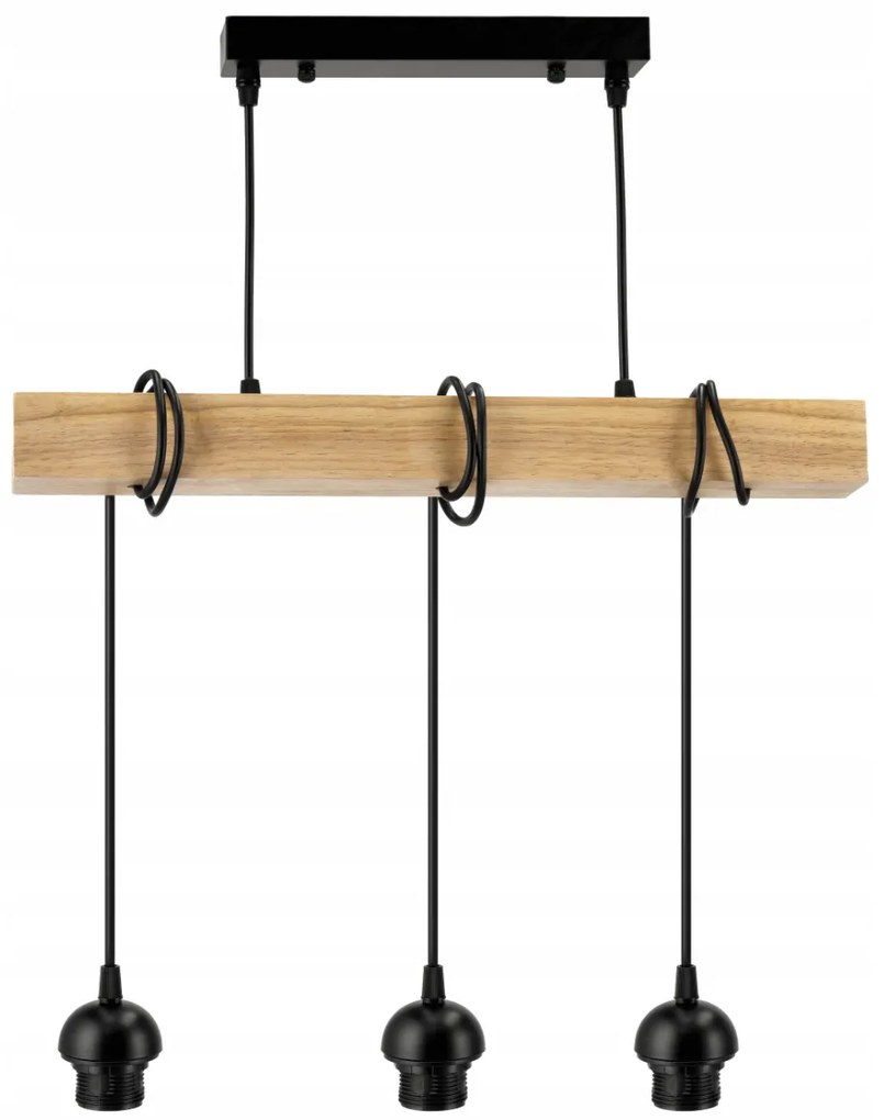 BERGE LED závesné stropné svietidlo, drevený trám, 3xE27, loft pružina
