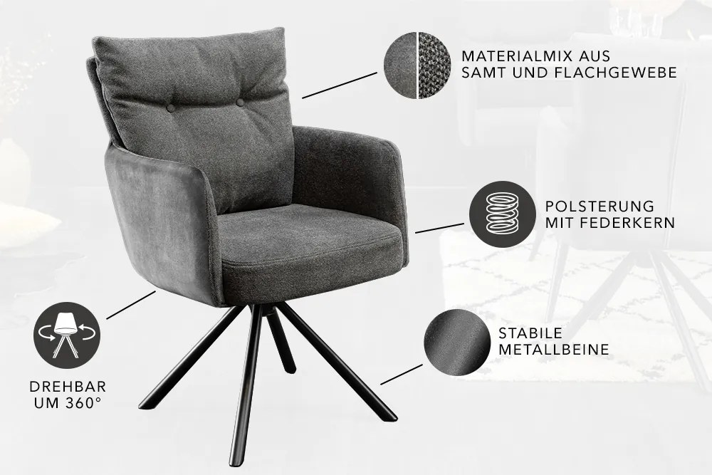 Stolička Big George antracitová otočná lakťová opierka