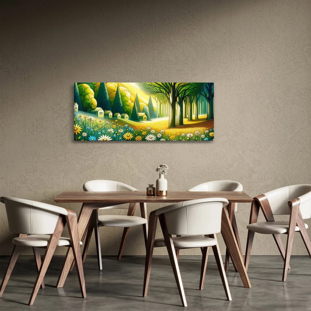 Obraz - Dedina v žlto-zelenej (120x50 cm)