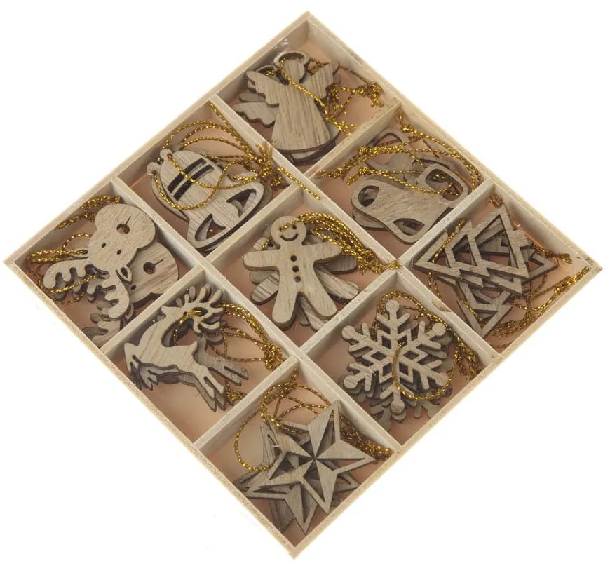 Drevené vianočné ozdoby v súprave 36 ks ø 3,5 cm Natur – Dakls