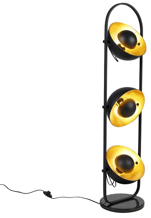 Priemyselná stojaca lampa čierna so zlatom 3-svetlo - Magnax