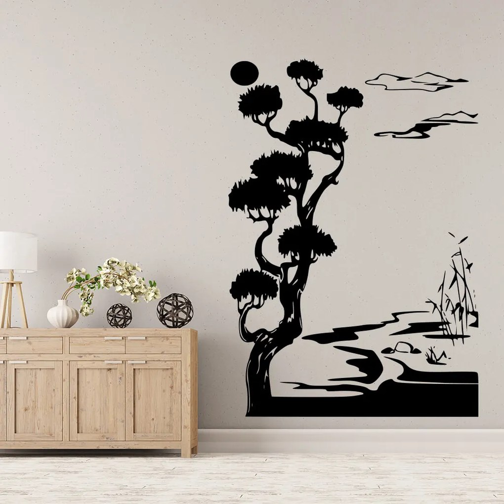 Veselá Stena Samolepka Japonská krajina Farba: béžová, Veľkosť: 60 x 41 cm