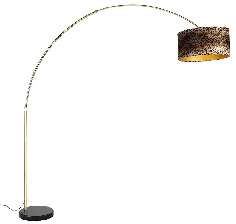 Moderná oblúková lampa mosadz čierna mramorová základňa tienidlo leopard 50 cm -XXL