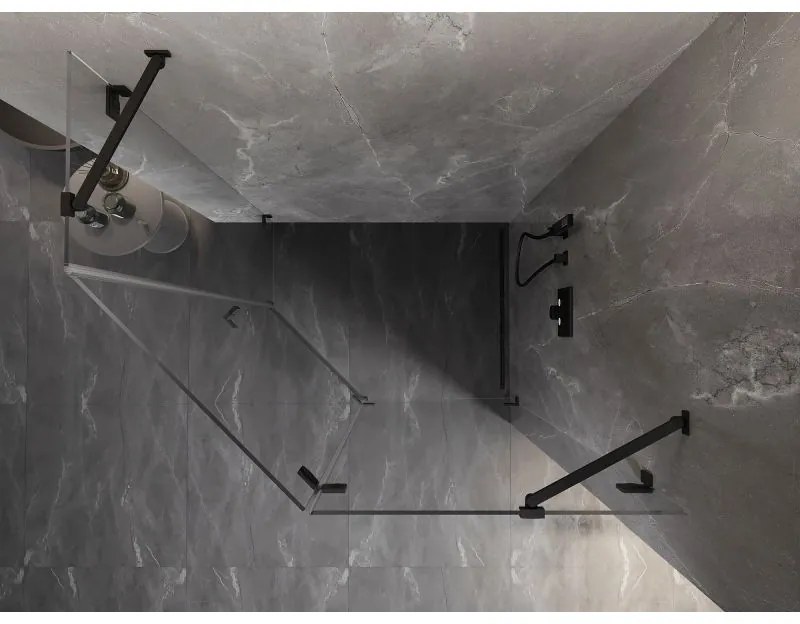 Mexen Lunar, výklopný päťuholníkový sprchový kút pravý 100 x 80 cm, 8mm číre sklo, čierny profil, 831-100P-080L-70-00-P