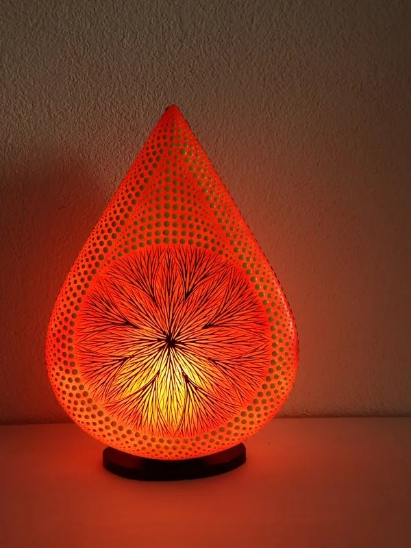 Stolná lampa MANDALA oranžová, ručne obojstranne maľovaná, 38 cm