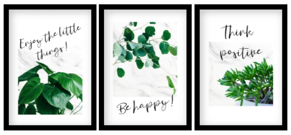 Gario Sada plagátov Be happy - 3 dielna Farba rámu: Bez rámu, Rozmery: 135 x 63 cm