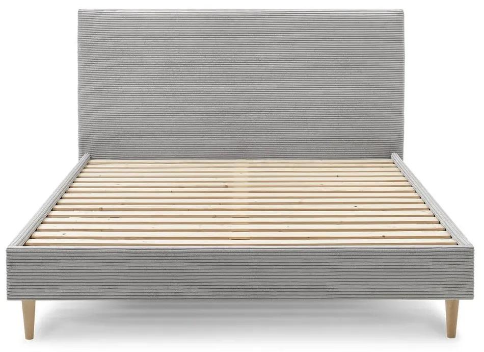 Sivá menčestrová dvojlôžková posteľ Bobochic Paris Anja Light, 160 x 200 cm