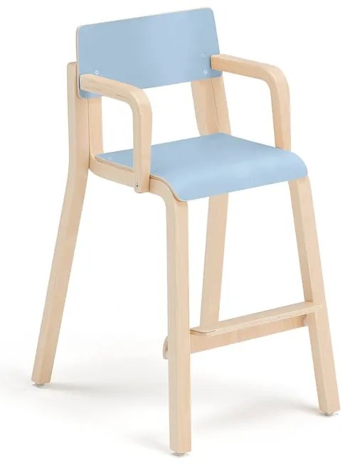 Vysoká stolička DANTE, s opierkami rúk, výška 500 mm, breza, laminát - modrá