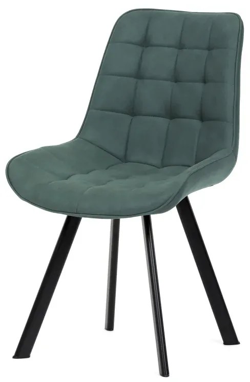 Židle jídelní, zelená látka v dekoru broušené kůže, černý kov