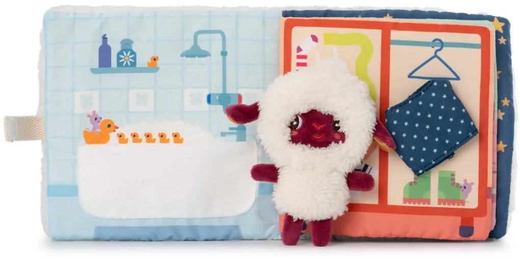 Lilliputiens - textilná knižka s prstovou bábkou - dobrú noc s ovečkou Yvon