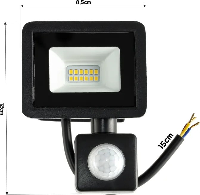 BERGE LED reflektor 10W 900lm so senzorom pohybu, súmrakový reflektor IP65