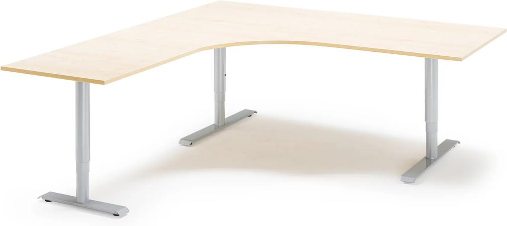 Výškovo nastaviteľný stôl Adeptus, ľavý, 2000x1800 mm, dýha breza/šedá