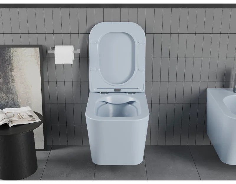 Mexen Teo, závesné WC Rimless s WC doskou slim, duroplast, šedá-modrá matná, 30854069
