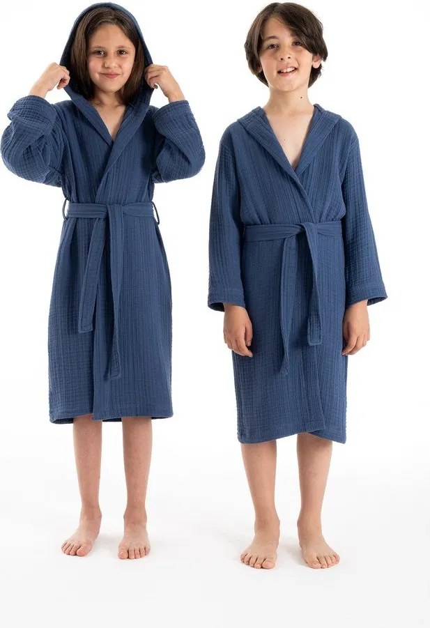 Tmavomodrý mušelínový detský župan veľkosť 5-6 rokov Muslin – Foutastic