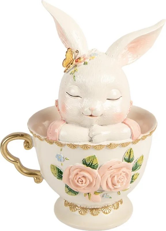 Dekorácia králik v šálke s ružami - 16*13*22 cm