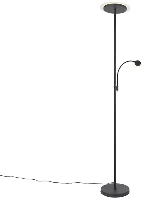 Moderná stojaca lampa čierna vrátane LED s čítacím ramenom - Chala