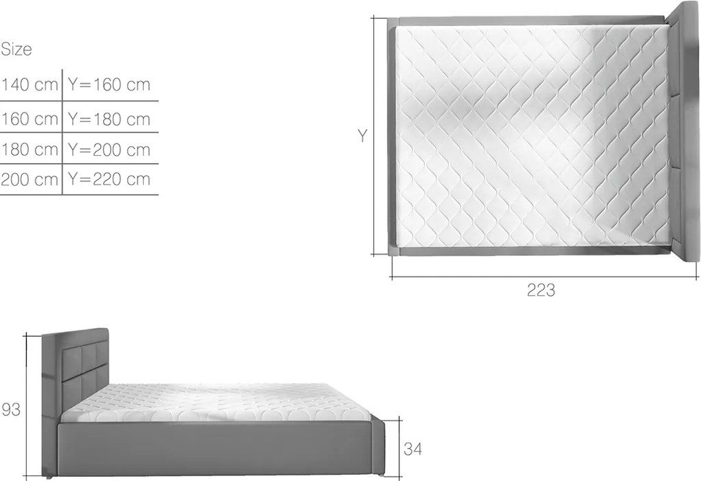 Čalúnená manželská posteľ s roštom Rovigo 140 - svetlosivá (Paros 05)